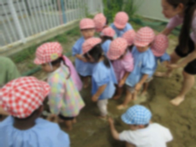 そら組が作ってくれた温泉に入るあか組の子どもたち